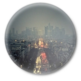 Значок с принтом Ночной город ,  металл | круглая форма, металлическая застежка в виде булавки | Тематика изображения на принте: город | пейзаж