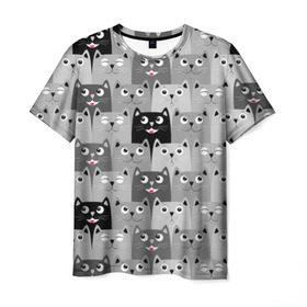 Мужская футболка 3D с принтом Котейки , 100% полиэфир | прямой крой, круглый вырез горловины, длина до линии бедер | котейки | коты | кошки