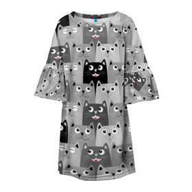 Детское платье 3D с принтом Котейки , 100% полиэстер | прямой силуэт, чуть расширенный к низу. Круглая горловина, на рукавах — воланы | котейки | коты | кошки