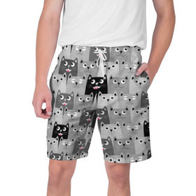 Мужские шорты 3D с принтом Котейки ,  полиэстер 100% | прямой крой, два кармана без застежек по бокам. Мягкая трикотажная резинка на поясе, внутри которой широкие завязки. Длина чуть выше колен | котейки | коты | кошки