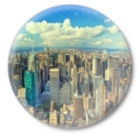 Значок с принтом New York ,  металл | круглая форма, металлическая застежка в виде булавки | Тематика изображения на принте: город | пейзаж
