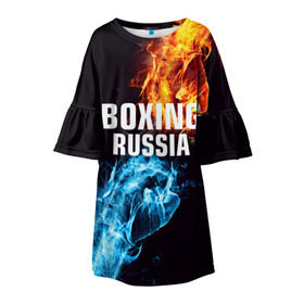 Детское платье 3D с принтом Boxing Russia , 100% полиэстер | прямой силуэт, чуть расширенный к низу. Круглая горловина, на рукавах — воланы | Тематика изображения на принте: boxing | boxing russia | russia | бокс | единоборства | россия | спорт