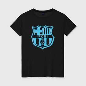 Женская футболка хлопок с принтом FC Barcelona - Light Blue Paint (Оригинальный стиль,рисунок краской) , 100% хлопок | прямой крой, круглый вырез горловины, длина до линии бедер, слегка спущенное плечо | barca | barcelona | fcb | барселона | футбол