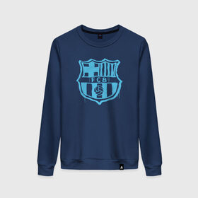 Женский свитшот хлопок с принтом FC Barcelona - Light Blue Paint (Оригинальный стиль,рисунок краской) , 100% хлопок | прямой крой, круглый вырез, на манжетах и по низу широкая трикотажная резинка  | barca | barcelona | fcb | барселона | футбол
