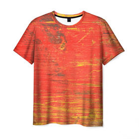 Мужская футболка 3D с принтом Потертости , 100% полиэфир | прямой крой, круглый вырез горловины, длина до линии бедер | Тематика изображения на принте: абстракция | красная | оранжевая | потертая | старая | текстура | цвет | яркая