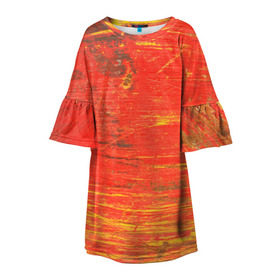 Детское платье 3D с принтом Потертости , 100% полиэстер | прямой силуэт, чуть расширенный к низу. Круглая горловина, на рукавах — воланы | абстракция | красная | оранжевая | потертая | старая | текстура | цвет | яркая
