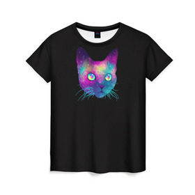 Женская футболка 3D с принтом Космокот , 100% полиэфир ( синтетическое хлопкоподобное полотно) | прямой крой, круглый вырез горловины, длина до линии бедер | космос | кот | кошка