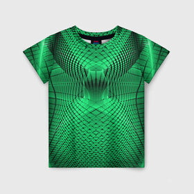 Детская футболка 3D с принтом Абстракция зеленая , 100% гипоаллергенный полиэфир | прямой крой, круглый вырез горловины, длина до линии бедер, чуть спущенное плечо, ткань немного тянется | абстракция | белый | зеленый | изгиб | красивый | необычный | новый | плавный | рисунок | стиль | цвет | четкий