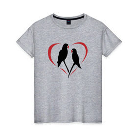 Женская футболка хлопок с принтом Попугайчики , 100% хлопок | прямой крой, круглый вырез горловины, длина до линии бедер, слегка спущенное плечо | птицы