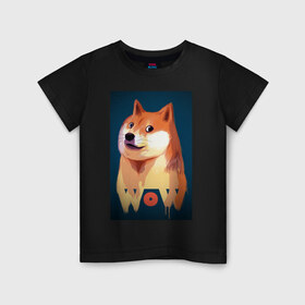 Детская футболка хлопок с принтом Wow Doge , 100% хлопок | круглый вырез горловины, полуприлегающий силуэт, длина до линии бедер | 