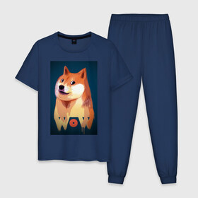 Мужская пижама хлопок с принтом Wow Doge , 100% хлопок | брюки и футболка прямого кроя, без карманов, на брюках мягкая резинка на поясе и по низу штанин
 | Тематика изображения на принте: 