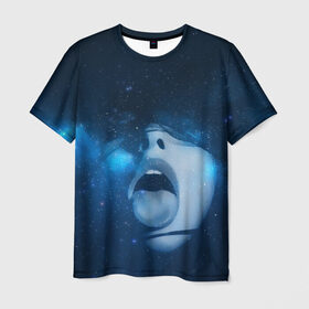 Мужская футболка 3D с принтом Космический рот , 100% полиэфир | прямой крой, круглый вырез горловины, длина до линии бедер | губы | девушка | женщина | звезды | зубы | космос | синий | туманность | черная дыра
