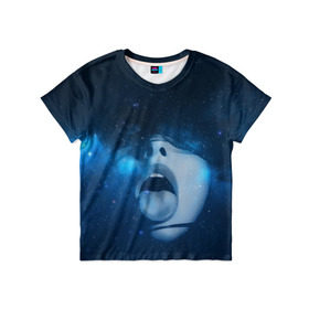 Детская футболка 3D с принтом Космический рот , 100% гипоаллергенный полиэфир | прямой крой, круглый вырез горловины, длина до линии бедер, чуть спущенное плечо, ткань немного тянется | губы | девушка | женщина | звезды | зубы | космос | синий | туманность | черная дыра