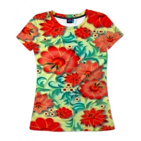 Женская футболка 3D с принтом Весенние цветочки , 100% полиэфир ( синтетическое хлопкоподобное полотно) | прямой крой, круглый вырез горловины, длина до линии бедер | паттерн | яркий
