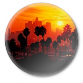 Значок с принтом California ,  металл | круглая форма, металлическая застежка в виде булавки | Тематика изображения на принте: 3dc | borough | city | downtown | town | городок | красота | пальмы | пейзаж | район | сити | страны | центр