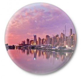 Значок с принтом Ванкувер ,  металл | круглая форма, металлическая застежка в виде булавки | Тематика изображения на принте: город | пейзаж