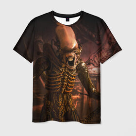 Мужская футболка 3D с принтом Alien , 100% полиэфир | прямой крой, круглый вырез горловины, длина до линии бедер | alien | блокбастер. монстр | боевик | кино | кинофильм | скелет | чужой
