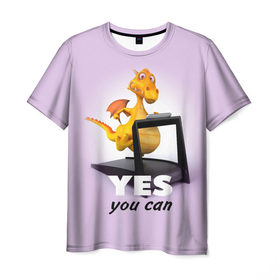 Мужская футболка 3D с принтом Да, ты можешь! , 100% полиэфир | прямой крой, круглый вырез горловины, длина до линии бедер | dragon | бег | дракон | спорт | тренажёр | тренировка | фитнес