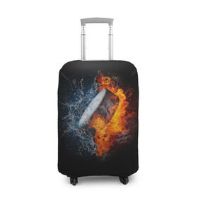Чехол для чемодана 3D с принтом Шайба - огонь и вода , 86% полиэфир, 14% спандекс | двустороннее нанесение принта, прорези для ручек и колес | вода | лед | огонь | пламя | россия | спорт | хоккей | шайба