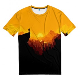 Мужская футболка 3D с принтом FIREWATCH , 100% полиэфир | прямой крой, круглый вырез горловины, длина до линии бедер | закат | файрвотч