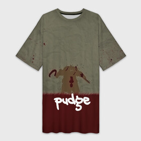 Платье-футболка 3D с принтом Pudge ,  |  | butcher | defense of the ancients | dota 2 | pudge | герой | красный | кровь | минимализм | мясник | пудж