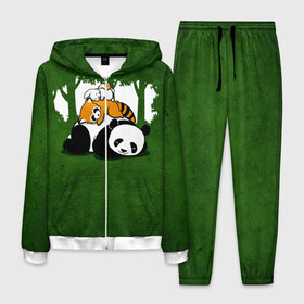 Мужской костюм 3D с принтом Милая панда , 100% полиэстер | Манжеты и пояс оформлены тканевой резинкой, двухслойный капюшон со шнурком для регулировки, карманы спереди | большая | джунгли | енот | зайка | милая | панда | пушистая