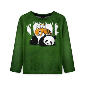 Детский лонгслив 3D с принтом Милая панда , 100% полиэстер | длинные рукава, круглый вырез горловины, полуприлегающий силуэт
 | большая | джунгли | енот | зайка | милая | панда | пушистая