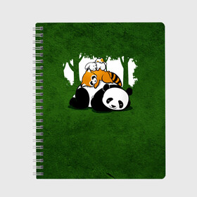 Тетрадь с принтом Милая панда , 100% бумага | 48 листов, плотность листов — 60 г/м2, плотность картонной обложки — 250 г/м2. Листы скреплены сбоку удобной пружинной спиралью. Уголки страниц и обложки скругленные. Цвет линий — светло-серый
 | большая | джунгли | енот | зайка | милая | панда | пушистая