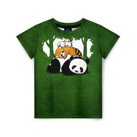Детская футболка 3D с принтом Милая панда , 100% гипоаллергенный полиэфир | прямой крой, круглый вырез горловины, длина до линии бедер, чуть спущенное плечо, ткань немного тянется | большая | джунгли | енот | зайка | милая | панда | пушистая