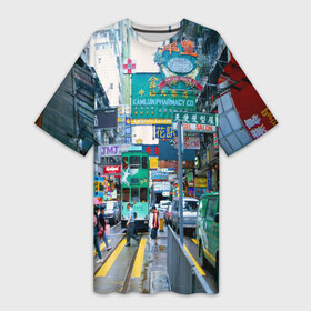 Платье-футболка 3D с принтом Улица, Пекин, Китай ,  |  | advertising | architecture | beijing | capital | cars | china | city | floors | landscape | pe | skyscrapers | street | tram | автомобили | архитектура | город | двухэтажный | китай | люди | пейзаж | пекин | переход | пешеходный | реклама | с
