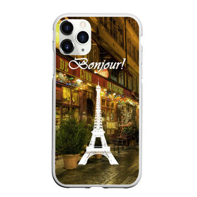 Чехол для iPhone 11 Pro Max матовый с принтом Bonjour , Силикон |  | bonjour | cafes | eiffel tower | lights | night | paris street | shop windows | shops | the city | витрины | город | кафе | магазины | ночь | огни | париж | привет | улица | эйфелева башня