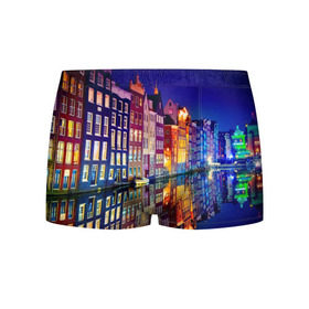 Мужские трусы 3D с принтом Амстердама, Нидерланды , 50% хлопок, 50% полиэстер | классическая посадка, на поясе мягкая тканевая резинка | Тематика изображения на принте: amsterdam | boat | bright | color | lights | night | pier | rainbow | reflection | the city | the netherlands | the strait | water | амстердама | вода | город | лодка | нидерланды | ночь | огни | отражение | причал | пролив | радуга | цвет | яркий