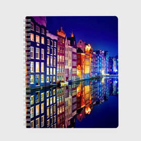 Тетрадь с принтом Амстердама Нидерланды , 100% бумага | 48 листов, плотность листов — 60 г/м2, плотность картонной обложки — 250 г/м2. Листы скреплены сбоку удобной пружинной спиралью. Уголки страниц и обложки скругленные. Цвет линий — светло-серый
 | amsterdam | boat | bright | color | lights | night | pier | rainbow | reflection | the city | the netherlands | the strait | water | амстердама | вода | город | лодка | нидерланды | ночь | огни | отражение | причал | пролив | радуга | цвет | яркий