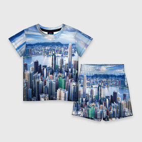 Детский костюм с шортами 3D с принтом Гонконг, Китай ,  |  | architecture | boats | china | city | hong kong | houses | mountains | sea | sky | skyscrapers | water | архитектура | вода | гонконг | город | горы | дома | китай | корабли | море | небо