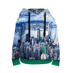 Детская толстовка 3D с принтом Гонконг, Китай , 100% полиэстер | двухслойный капюшон со шнурком для регулировки, мягкие манжеты на рукавах и по низу толстовки, спереди карман-кенгуру с мягким внутренним слоем | Тематика изображения на принте: architecture | boats | china | city | hong kong | houses | mountains | sea | sky | skyscrapers | water | архитектура | вода | гонконг | город | горы | дома | китай | корабли | море | небо