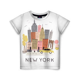 Детская футболка 3D с принтом Нью-Йорк , 100% гипоаллергенный полиэфир | прямой крой, круглый вырез горловины, длина до линии бедер, чуть спущенное плечо, ткань немного тянется | new york | воздушные шары | город | деревья | рисунок | такси