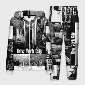 Мужской костюм 3D с принтом Улицы Нью-Йорка , 100% полиэстер | Манжеты и пояс оформлены тканевой резинкой, двухслойный капюшон со шнурком для регулировки, карманы спереди | city | collage | houses | new york | skyscrapers | streets | usa | город | дома | коллаж | нью йорка | сша | улицы