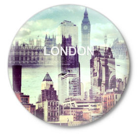 Значок с принтом Улицы Лондона ,  металл | круглая форма, металлическая застежка в виде булавки | Тематика изображения на принте: collage | england | london | англия | коллаж | лондон