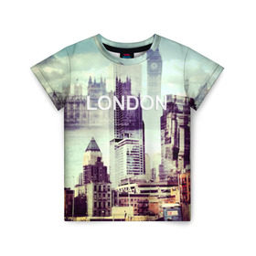 Детская футболка 3D с принтом Улицы Лондона , 100% гипоаллергенный полиэфир | прямой крой, круглый вырез горловины, длина до линии бедер, чуть спущенное плечо, ткань немного тянется | collage | england | london | англия | коллаж | лондон