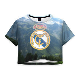 Женская футболка 3D укороченная с принтом Реал Мадрид , 100% полиэстер | круглая горловина, длина футболки до линии талии, рукава с отворотами | real madrid | реал мадрид