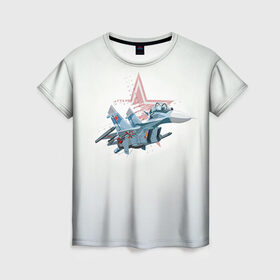 Женская футболка 3D с принтом Су-27 , 100% полиэфир ( синтетическое хлопкоподобное полотно) | прямой крой, круглый вырез горловины, длина до линии бедер | авиация