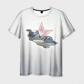 Мужская футболка 3D с принтом Су-25 , 100% полиэфир | прямой крой, круглый вырез горловины, длина до линии бедер | авиация