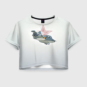 Женская футболка 3D укороченная с принтом Су-25 , 100% полиэстер | круглая горловина, длина футболки до линии талии, рукава с отворотами | авиация