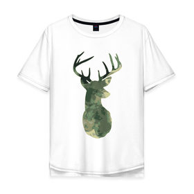 Мужская футболка хлопок Oversize с принтом Deer Aquarelle , 100% хлопок | свободный крой, круглый ворот, “спинка” длиннее передней части | 