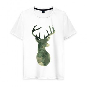 Мужская футболка хлопок с принтом Deer Aquarelle , 100% хлопок | прямой крой, круглый вырез горловины, длина до линии бедер, слегка спущенное плечо. | 