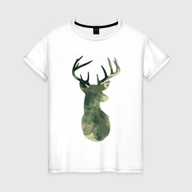 Женская футболка хлопок с принтом Deer Aquarelle , 100% хлопок | прямой крой, круглый вырез горловины, длина до линии бедер, слегка спущенное плечо | 