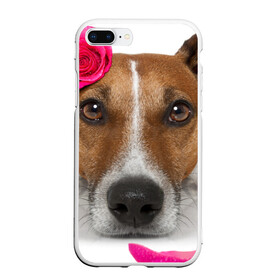 Чехол для iPhone 7Plus/8 Plus матовый с принтом Джек рассел с розой , Силикон | Область печати: задняя сторона чехла, без боковых панелей | волкодав | дворняжка | джек | джек рассел | домашние животные | любимец | мопс | овчарка | пес | песик | питомец | рассел | сенбернар | собака | собачка