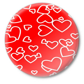 Значок с принтом Сердечки ,  металл | круглая форма, металлическая застежка в виде булавки | красный | паттерн | сердечки