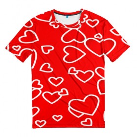 Мужская футболка 3D с принтом Сердечки , 100% полиэфир | прямой крой, круглый вырез горловины, длина до линии бедер | красный | паттерн | сердечки