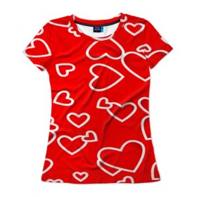Женская футболка 3D с принтом Сердечки , 100% полиэфир ( синтетическое хлопкоподобное полотно) | прямой крой, круглый вырез горловины, длина до линии бедер | красный | паттерн | сердечки